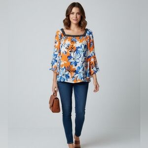 Cato blouse 👚 orange & blue